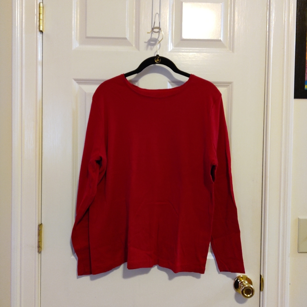 Croft and Barrow Women's Red Long Sleeve Classic Tee Top Shirt Size 1X